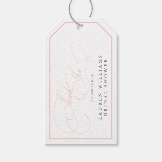 ピンクエレガントの書道ブライダルシャワーありがとう ギフトタグ (正面)