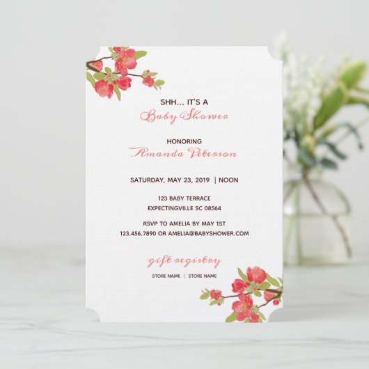 ピンクエレガントの木が赤ちゃんシャワーを咲く 招待状 (スタンド正面)