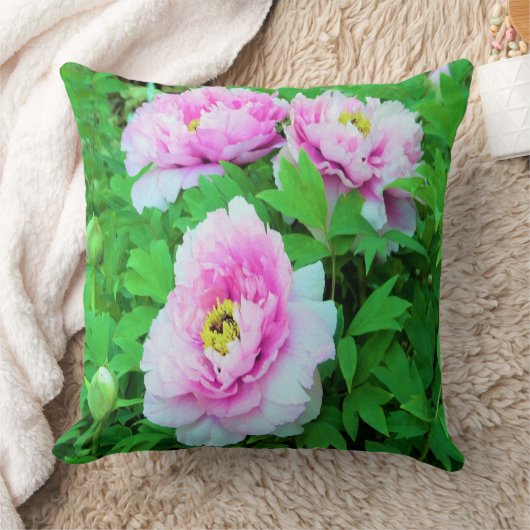 ピンクエレガントの木の牡丹の花と黄色の中心 クッション (ブランケット)