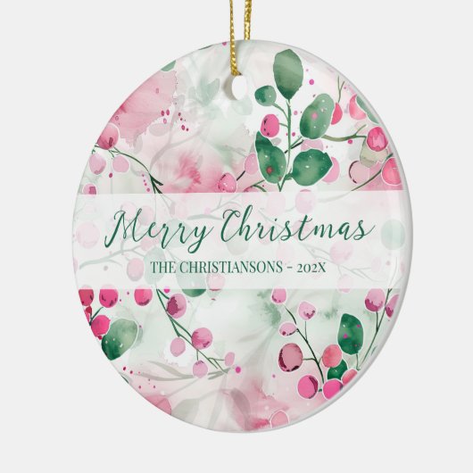 ピンクエレガントの果実フローラクリスマス セラミックオーナメント (左)