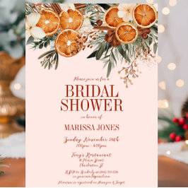 ピンクエレガントの柑橘類フローラブライダルシャワー 招待状