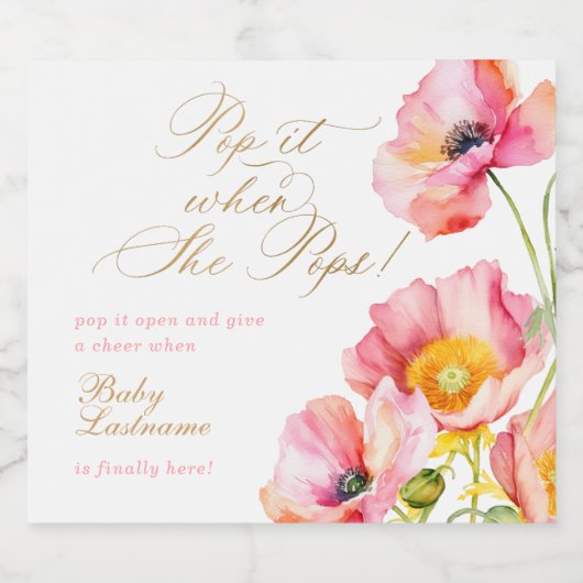 ピンクエレガントの桃のフローラポップ・アートの彼女がポップ スパークリングワインラベル (シングルラベル)