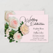 ピンクエレガントの桃の白いバラ 招待状 (正面/裏面)