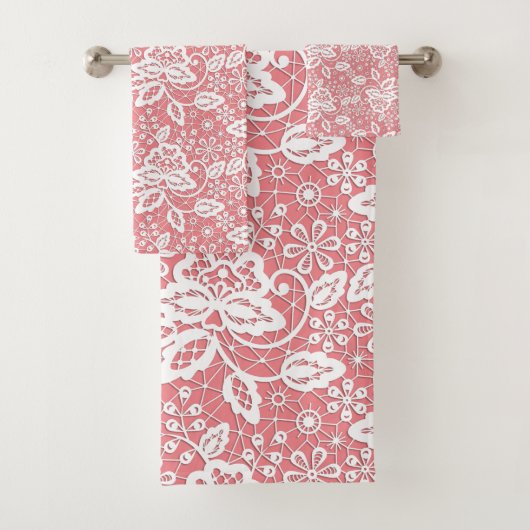 ピンクエレガントの桃レース浴室用タオルセット バスタオルセット (インサイチュ)