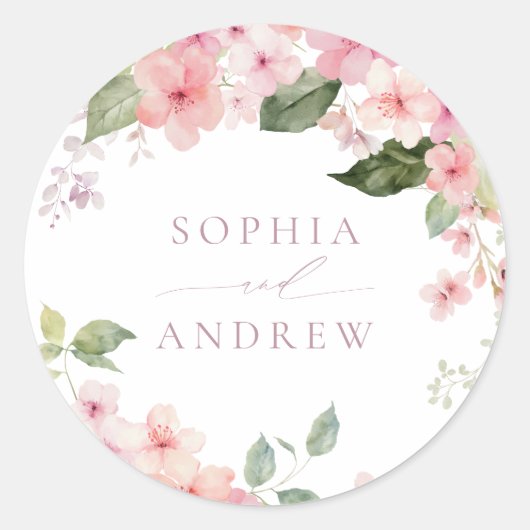 ピンクエレガントの桜の花結婚の数 ラウンドシール (正面)
