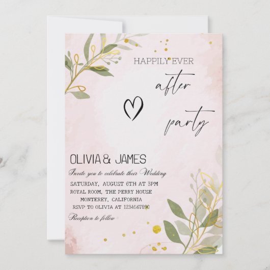 ピンクエレガントの植物学「楽しく後に続く」結婚の 招待状 (正面)