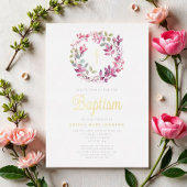 ピンクエレガントの植物宗教少女バプテスマ 箔招待状