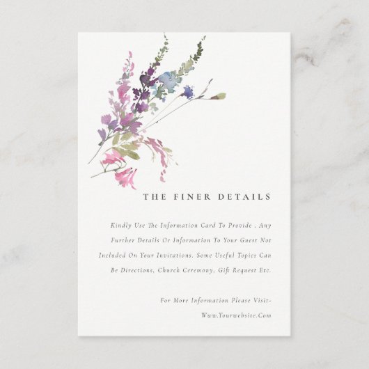 ピンクエレガントの植物性フローラの結婚詳細 エンクロージャーカード (正面)