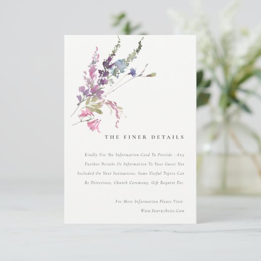 ピンクエレガントの植物性フローラの結婚詳細 エンクロージャーカード (スタンド正面)