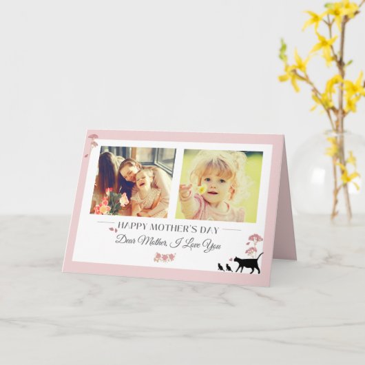 ピンクエレガントの母の日の折り畳みグリーティングカード カード (黄色い花)