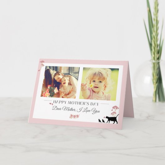 ピンクエレガントの母の日の折り畳みグリーティングカード カード (正面)