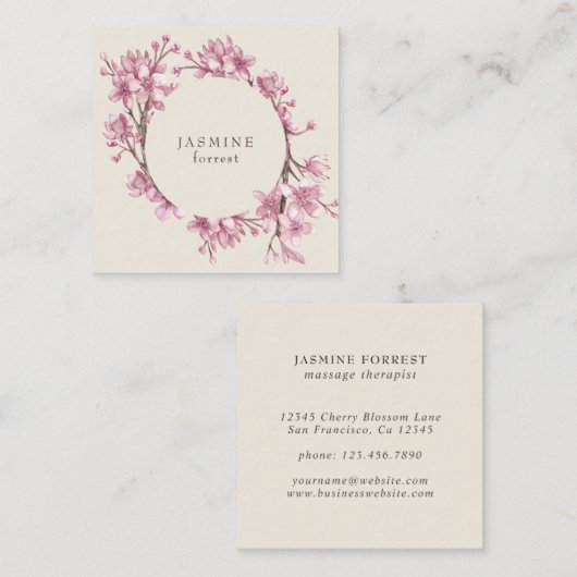ピンクエレガントの水の色のさくらんぼブロッサムリース スクエア名刺 (正面/裏面)