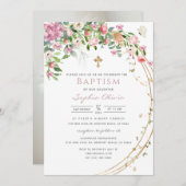 ピンクエレガントの水の色のフローラガールバプテスマ 招待状 (正面/裏面)