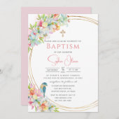 ピンクエレガントの水の色のフローラガールバプテスマ 招待状 (正面/裏面)