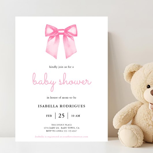 ピンクエレガントの水の色の弓ベビーシャワー招待状 招待状