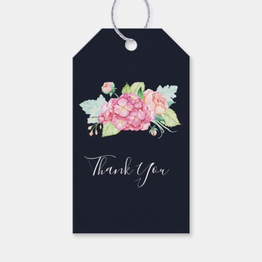 ピンクエレガントの水の色の花の花束ありがとう ギフトタグ (正面)