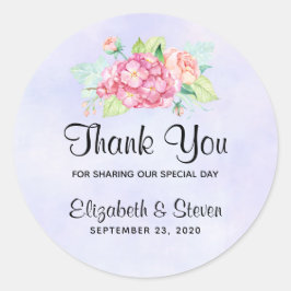 ピンクエレガントの水の色の花の花束ありがとう ラウンドシール
