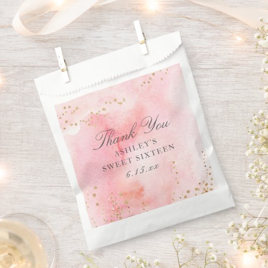 ピンクエレガントの水の色の金ゴールド甘い16パーティー フェイバーバッグ (クリップ留めされた状態)