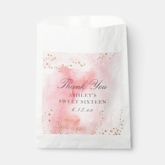 ピンクエレガントの水の色の金ゴールド甘い16パーティー フェイバーバッグ (正面)