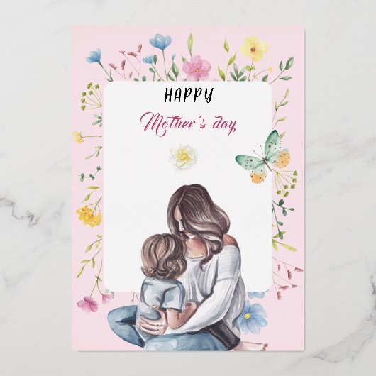 ピンクエレガントの水の色1写真幸せな母の日 箔シーズンカード (正面)