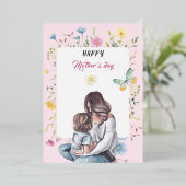 ピンクエレガントの水の色1写真幸せな母の日 箔シーズンカード (立ち正面)