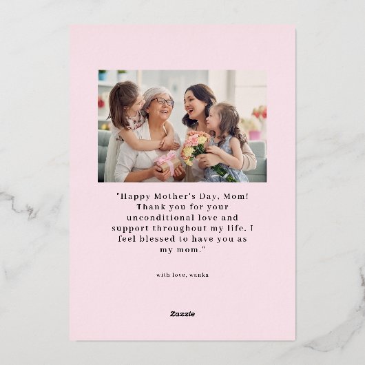 ピンクエレガントの水の色1写真幸せな母の日 箔シーズンカード (裏面)