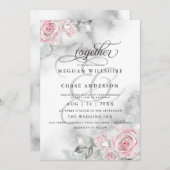 ピンクエレガントの水カラーバラ 招待状 (正面/裏面)