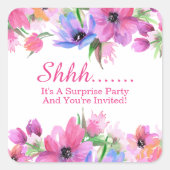 ピンクエレガントの水カラーフローラサプライズパーティースクア スクエアシール (正面)