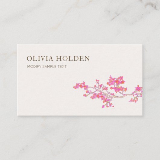 ピンクエレガントの水カラーフローラブランチ 名刺 (正面)