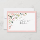 ピンクエレガントの水カラーフローラ結婚式RSVP 出欠カード (正面)