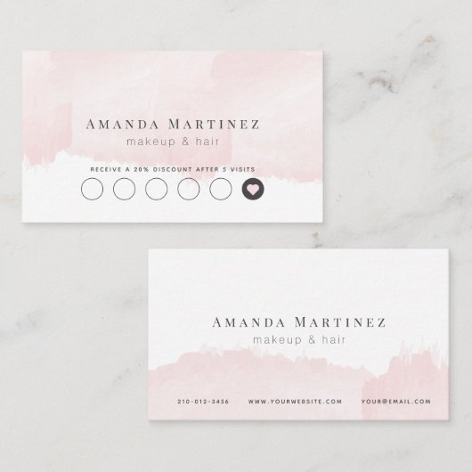 ピンクエレガントの水彩サロンロイヤリティカード 名刺 (正面/裏面)