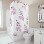 ピンクエレガントの水彩フローラさくらんぼ シャワーカーテン (インサイチュ)