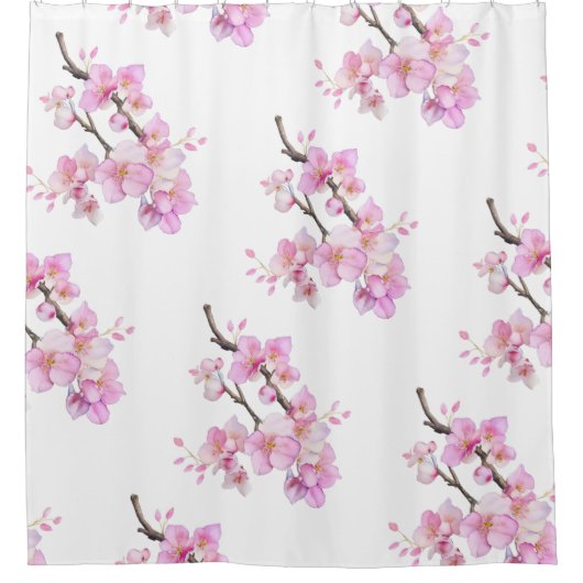 ピンクエレガントの水彩フローラさくらんぼ シャワーカーテン (正面)