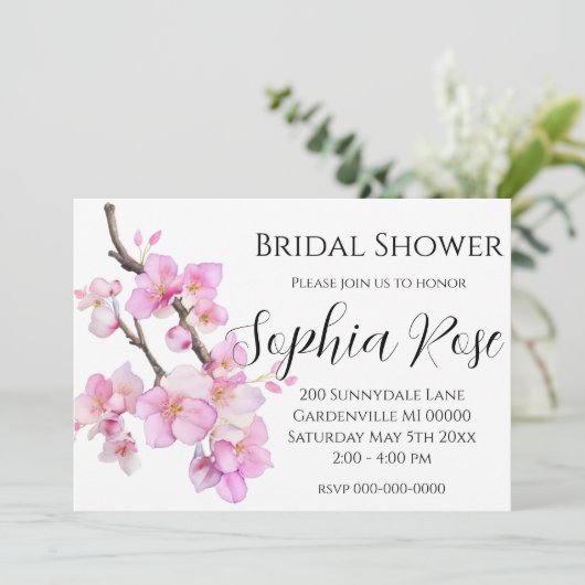 ピンクエレガントの水彩フローラさくらんぼ 招待状 (スタンド正面)