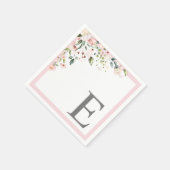 ピンクエレガントの水彩フローライニシャルモノグラム スタンダードカクテルナプキン (角)