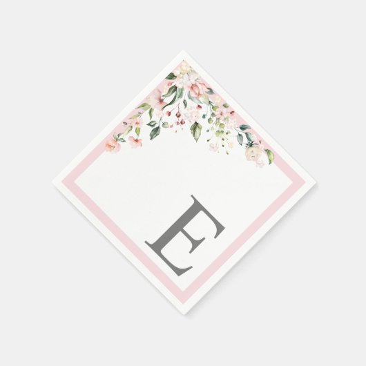 ピンクエレガントの水彩フローライニシャルモノグラム スタンダードカクテルナプキン (角)