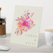 ピンクエレガントの水彩フローラウェディングカードギフト 台座サイン (インサイチュ)