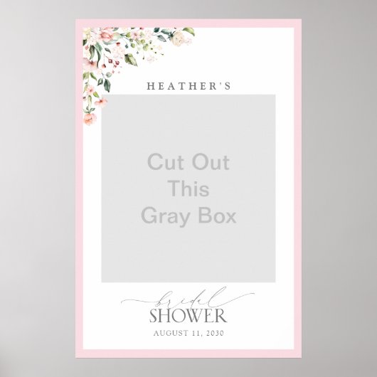 ピンクエレガントの水彩フローラシャワーフォトブース ポスター (正面)