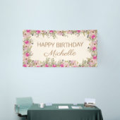 ピンクエレガントの水彩フローラハッピーバースデー 横断幕 (トレードショー)