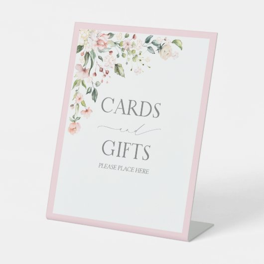 ピンクエレガントの水彩フローラブライダルシャワーギフト 台座サイン (正面)