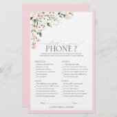 ピンクエレガントの水彩フローラブライダルシャワーゲーム (正面/裏面)