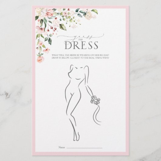 ピンクエレガントの水彩フローラブライダルシャワーゲーム (正面)