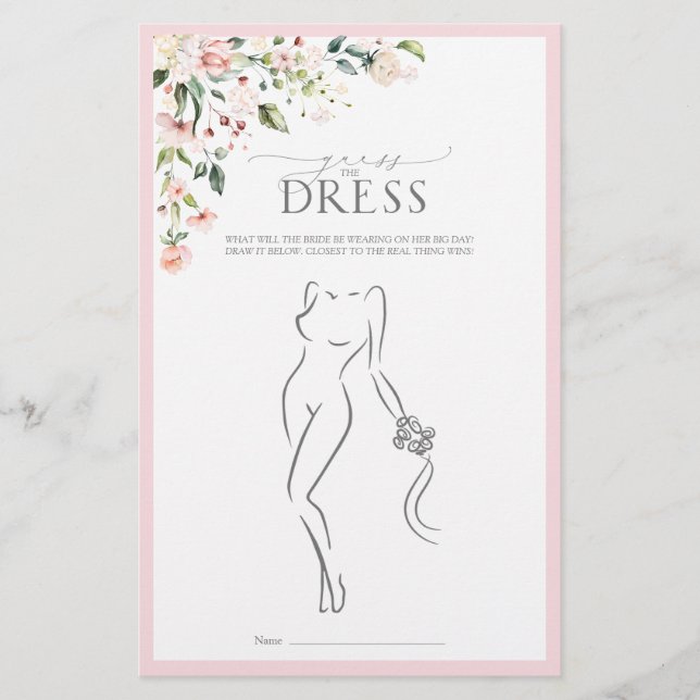 ピンクエレガントの水彩フローラブライダルシャワーゲーム (正面)