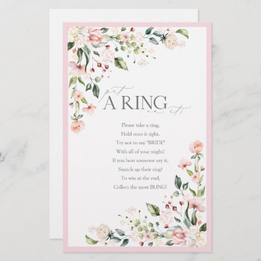 ピンクエレガントの水彩フローラブライダルシャワーゲーム (正面/裏面)
