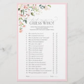 ピンクエレガントの水彩フローラブライダルシャワーゲーム (正面)