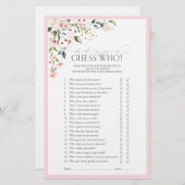 ピンクエレガントの水彩フローラブライダルシャワーゲーム (正面/裏面)