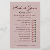 ピンクエレガントの水彩フローラブライダルシャワーゲーム (裏面)