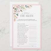 ピンクエレガントの水彩フローラブライダルシャワーゲーム (正面/裏面)