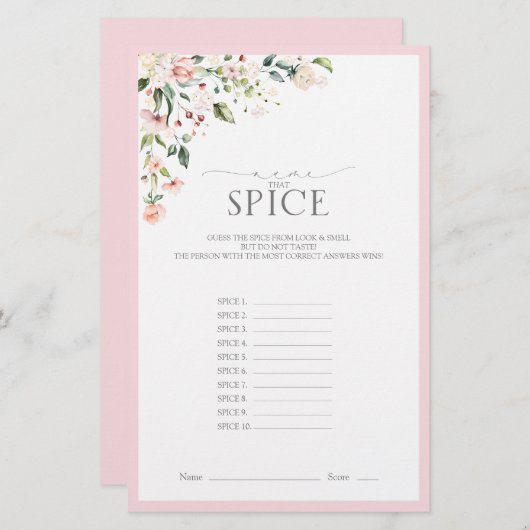 ピンクエレガントの水彩フローラブライダルシャワーゲーム (正面/裏面)
