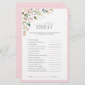 ピンクエレガントの水彩フローラブライダルシャワーゲーム (正面/裏面)